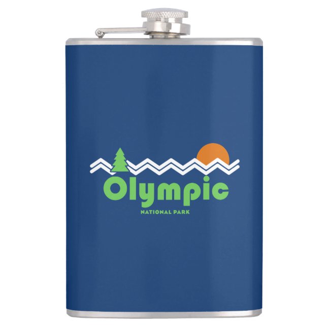 Olympischer Nationalpark Retro Flachmann (Vorderseite)