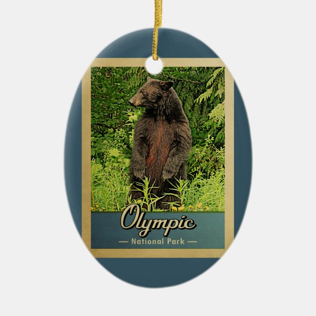 Olympischer Nationalpark Vintage Reisebär Keramik Ornament (Vorne)