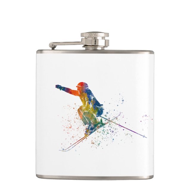 Olympischer Skitag in Aquarell Flachmann (Vorderseite)
