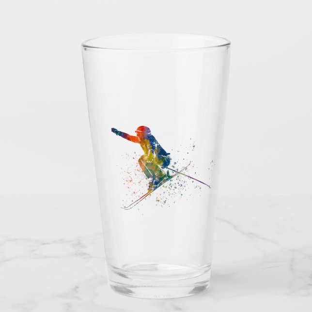 Olympischer Skitag in Aquarell Glas (Vorderseite)