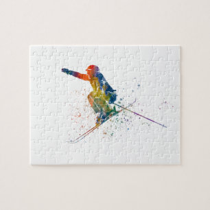 Olympischer Skitag in Aquarell Puzzle