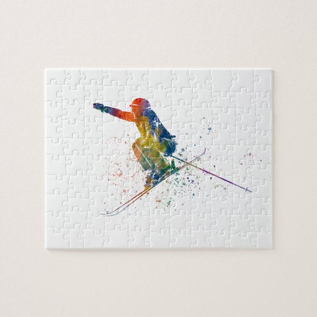 Olympischer Skitag in Aquarell Puzzle (Horizontal)