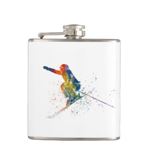 Olympischer Skiwettbewerb in Aquarell Flachmann