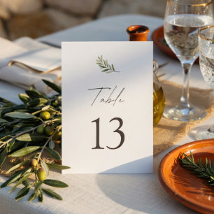 Ölzweig-Hochzeit Minimal Elegant Tischnummer