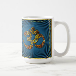 OM (AUM - ICH BIN) - XL - Gold Rahmen - blau Tasse
