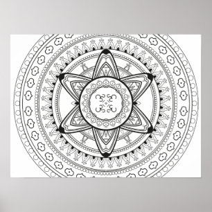 Om Black and White Mandala Adult Coloring Poster