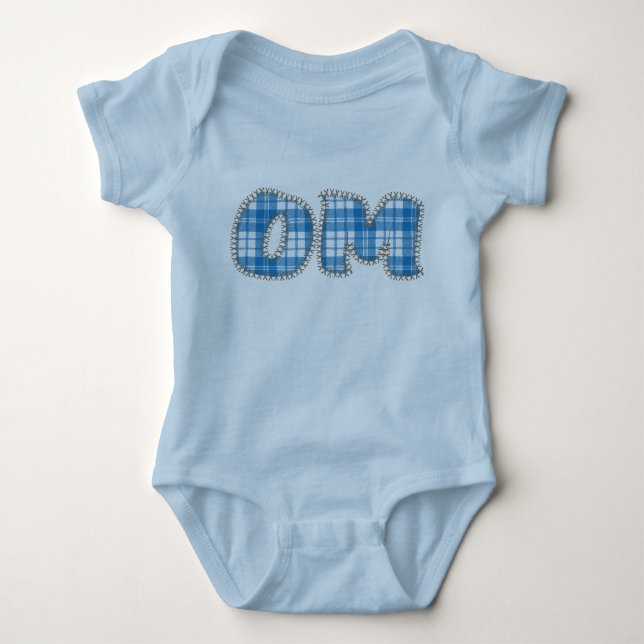 Om - Blue Kariert - Baby Yoga Bekleidung Strampler (Vorderseite)