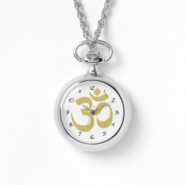Om Buddhist Symbol Embossed Gold-Effekt W Armbanduhr (Vorderseite)