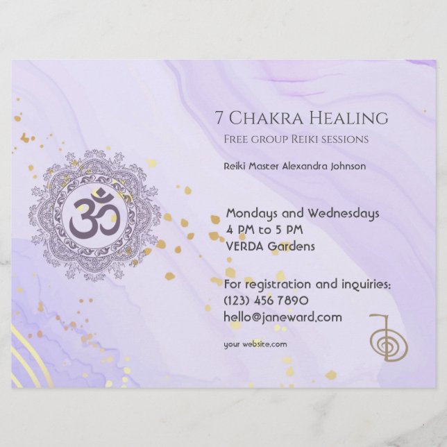 OM Chakra Energy Healer Reiki Lila Horizontal Flyer (Vorne)