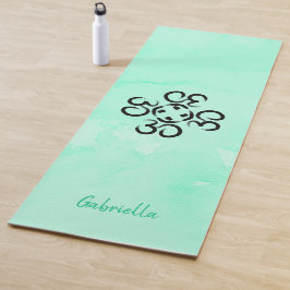Om Compass Rose, Aquamarin Green Watercolor Om Yogamatte