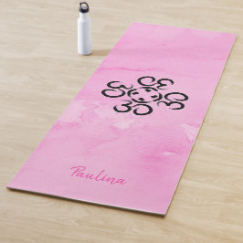Om Compass Rose, Pink Watercolor Om Symbole Yogamatte