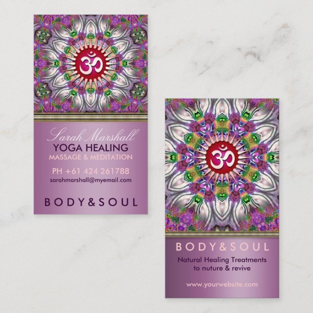 Om Energy Yoga Healing Star Business Card Visitenkarte (Vorne/Hinten)