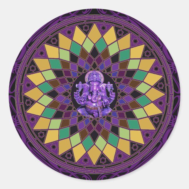 Om Ganesh Mandala Runder Aufkleber (Vorderseite)