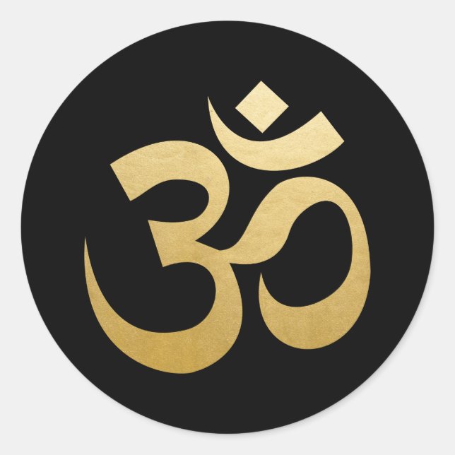 Om Hindu Meditation Symbol Imitate Gold Foil Black Runder Aufkleber (Vorderseite)