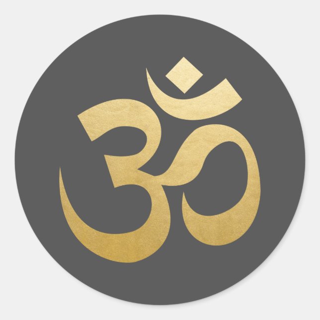 Om Hindu Meditation Symbol Imitate Gold Foil Gray Runder Aufkleber (Vorderseite)