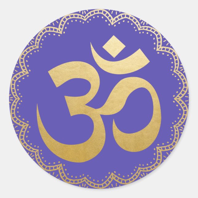 Om HIndu Meditation Symbol Yoga Imitate Gold Viole Runder Aufkleber (Vorderseite)