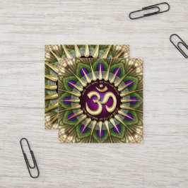 OM Holistic Lila Green Peacock Mandala Square Quadratische Visitenkarte