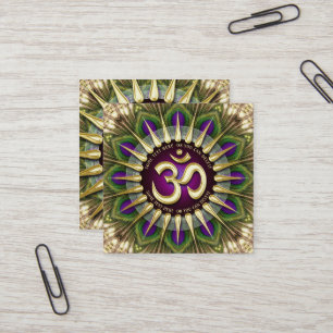 OM Holistic Lila Green Peacock Mandala Square Quadratische Visitenkarte