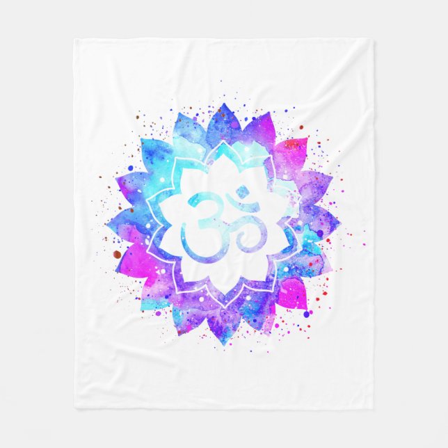 *~* OM Lila Rosa Lotus Blume Mandala Fleecedecke (Vorderseite)