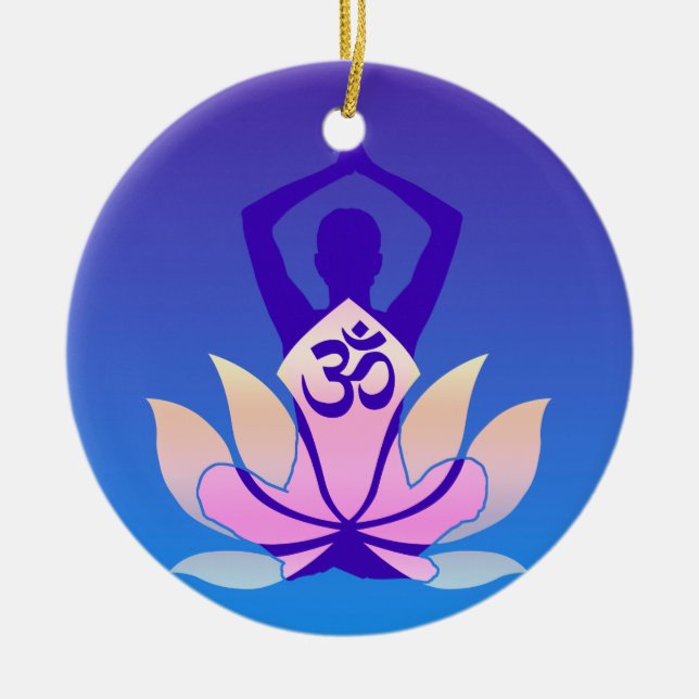 OM-Lotos-Yoga-Pose-lila Farbe Keramik Ornament (Vorne)