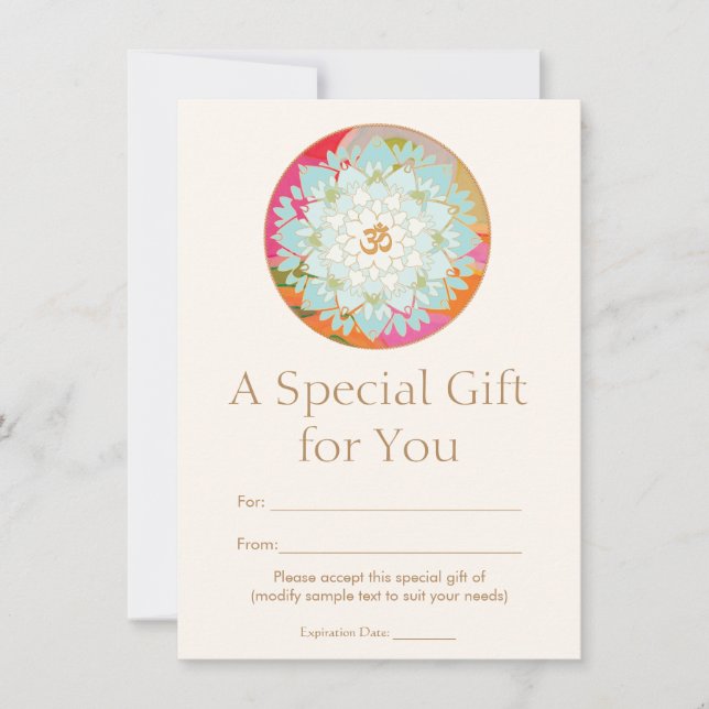Om Lotus Blume Spirituelles Geschenkzertifikat (Vorderseite)