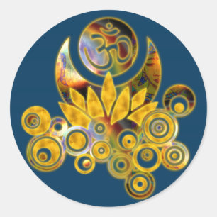 Om Lotus dunkelblau Runder Aufkleber