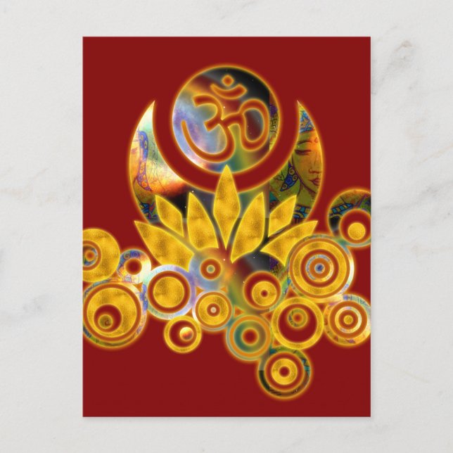Om Lotus | dunkelrot Postkarte (Vorderseite)