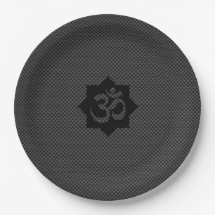 OM Lotus Spiritualität Yoga im Carbon Fibre Style Pappteller