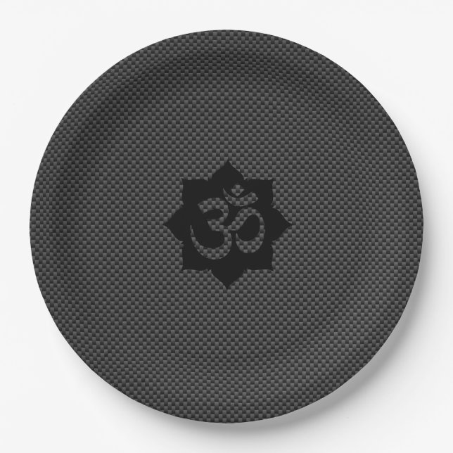 OM Lotus Spiritualität Yoga im Carbon Fibre Style Pappteller (Vorderseite)