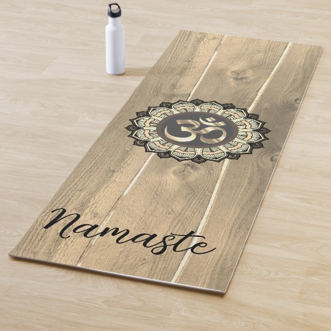 OM Mandala auf Wood Namaste Rustic Yogamatte (Beispiel)