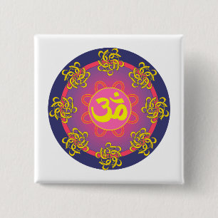 Om Mandala Blue Border Button
