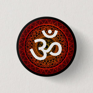 Om Mandala Red Root Chakra Button