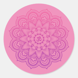 OM Mandala Zen Meditation in Pink and Purple Runder Aufkleber