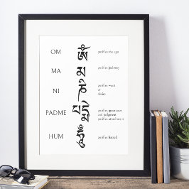 Om Mani Padme Hum Buddhist Mantra Black & White Poster