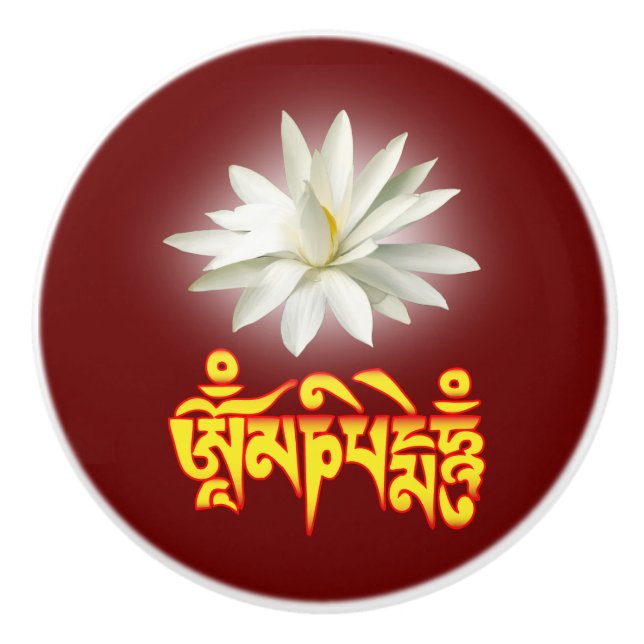 Om mani padme hum mantra keramikknauf (Vorderseite)