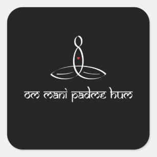 Om Mani Padme Hum - Weiß im Sanskrit-Stil Quadratischer Aufkleber