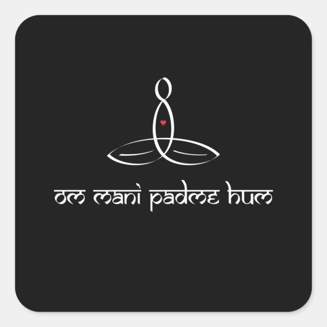 Om Mani Padme Hum - Weiß im Sanskrit-Stil Quadratischer Aufkleber (Vorderseite)