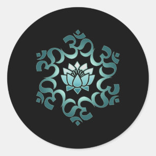 Om, Mantra, Symbol, Mandala, Lotusblume, Buddhismu Runder Aufkleber