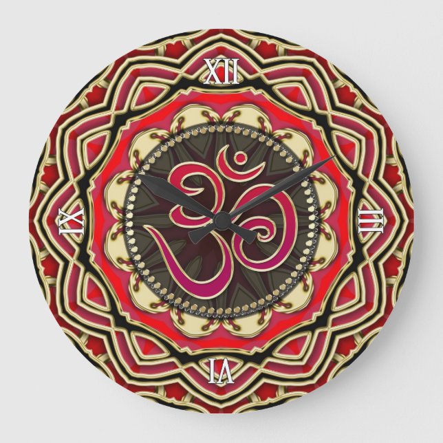 OM Meditation Yoga Red Gold Mandala Wall Uhr (Vorderseite)