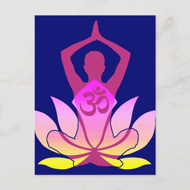 OM Namaste Spirituelle Lotus Blume Yoga auf blau Postkarte (Vorderseite)