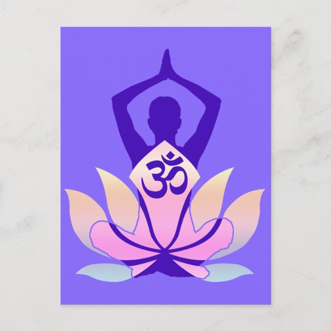 OM Namaste Spirituelle Lotus Blume Yoga auf Mauve Postkarte (Vorderseite)