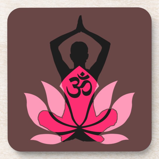 OM Namaste Spirituelle Lotus Blume Yoga in Umber Untersetzer (Vorderseite)
