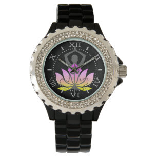 OM Namaste Spirituelle Lotus Blume Yoga Pose Armbanduhr