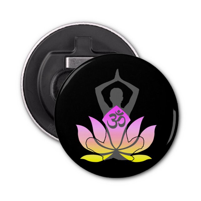 OM Namaste Spirituelle Lotus Blume Yoga Pose Flaschenöffner (Vorderseite)
