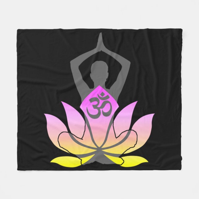 OM Namaste Spirituelle Lotus Blume Yoga Pose Fleecedecke (Vorderseite (Horizontal))