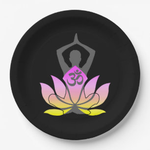 OM Namaste Spirituosen Lotus Blume Yoga Pose Pappteller