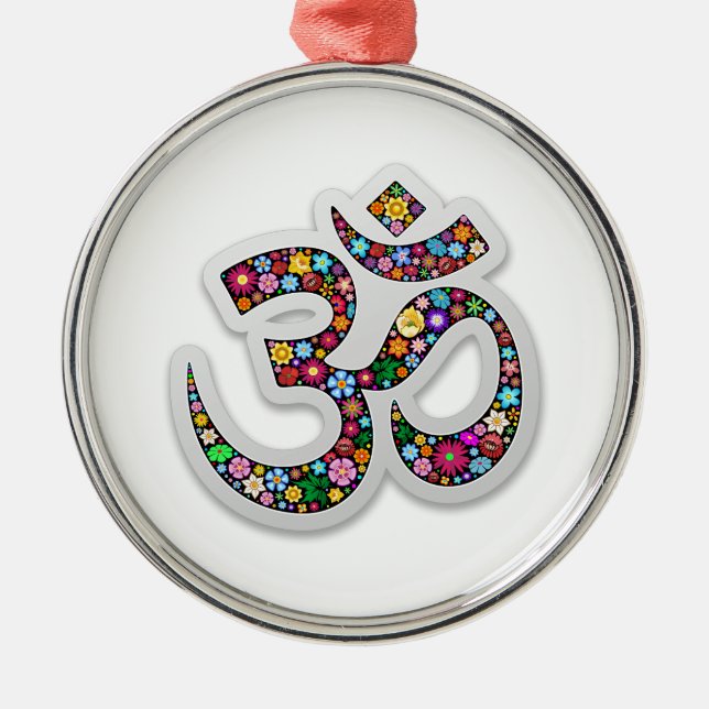 Om Ohm Om Namaste Yoga-Symbol Silbernes Ornament (Vorne)