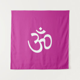 Om Om Kontur Icon fuchsia white Hinduismus Symbol Wandteppich