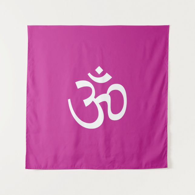 Om Om Kontur Icon fuchsia white Hinduismus Symbol Wandteppich (Vorderseite)
