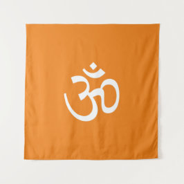 Om Om Kontur Icon, Hinduismus Symbol, orange weiß Wandteppich